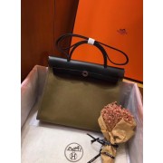 Imitation Hermes Herbag 31CM Original Canvas Leather & Calfskin 45987 green&Black PY555zB65