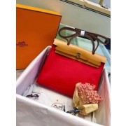 Imitation Hermes Herbag 31CM Original Canvas Leather & Calfskin 45987 Red&Apricot PY836SU58