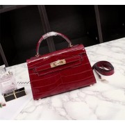 Imitation Hermes Kelly 19cm Tote Bag crocodile Leather KL19 fuchsia PY760uk46