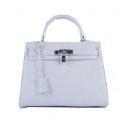 Imitation Hermes Kelly 28cm Shoulder Bags White Grainy Leather Silver PY1578zB65