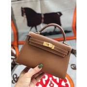 Imitation Hermes original mini Kelly chevre mysore K19CM brown&Gold Metal PY591QQ72