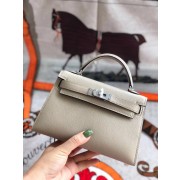 Imitation Hermes original mini Kelly chevre mysore K19CM light grey&silver Metal PY588hc46