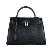 Imitation Top Hermes Kelly 28cm Shoulder Bags Black Grainy Leather Silver PY1570tr16