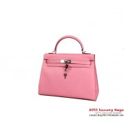 Imitation Top Hermes Kelly 32cm Top Handle Bag Pink Togo Leather Silver PY1911tr16