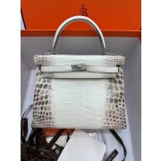 Knockoff Hermes Kelly 25CM Original South African Nile Crocodile Leather Bag KL25 White&Gray PY100kC27