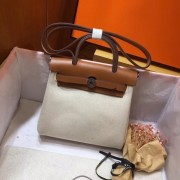 Knockoff Hermes mini Herbag Original Canvas Leather & Calfskin 45987 Offwhite&brown PY441kC27