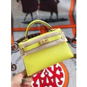 Replica Cheap Hermes original mini Kelly chevre mysore K19CM yellow&Gold Metal PY611QC68