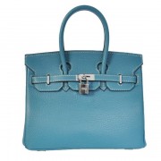 Replica Fashion Hermes Birkin 25CM Tote Bags Togo Leather Blue Silver PY2004OM94