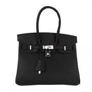 Replica Hermes Birkin 25CM Tote Bags Black Original Leather Silver PY1660MO84