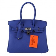 Replica Hermes Birkin 25CM Tote Bags Blue Original Leather Silver PY1661BK81