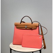 Replica Hermes Herbag 31CM Original Canvas Leather & Calfskin 48887 pink&brown PY121it96