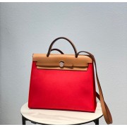 Replica Hermes Herbag 31CM Original Canvas Leather & Calfskin 48887 red&brown PY119Fi42