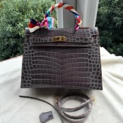 Replica Hermes Kelly 32cm Shoulder Bag Croco Leather K32CO Grey PY1258cS18