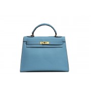 Replica Hermes Kelly 32cm Shoulder Bag Light Blue Saffiano Leather K32 Gold PY1803UD97