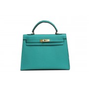 Replica Hermes Kelly 32cm Shoulder Bag Light Green Saffiano Leather K32 Gold PY1801BH97