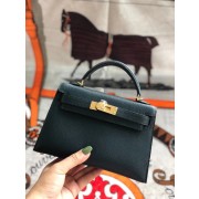 Replica Hermes original mini Kelly chevre mysore K19CM Blackish green&Gold Metal PY593fp99