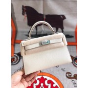 Replica Hermes original mini Kelly chevre mysore K19CM white&silver Metal PY609Os19