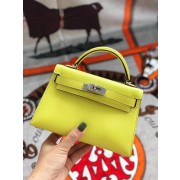 Replica Hermes original mini Kelly chevre mysore K19CM yellow&silver Metal PY602Kg43