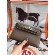 Replica Top Hermes original mini Kelly chevre mysore K19CM grey&silver Metal PY601of41