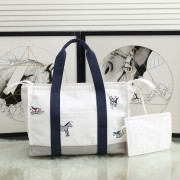 Top Hermes Adada Nappy Canvas Shopping Bag H5635 Navy&White PY107tM58