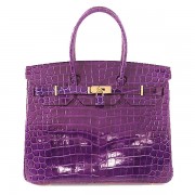 Top Hermes Birkin 35CM Tote Bag Purple Iridescent Croco Leather Gold PY1608He97