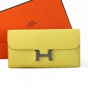 Copy Hermes Constance Long Wallets Original Calfskin Leather A909 Lemon Wallets PY2206Pf97