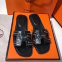 Copy Hermes Leather Slipper HO781JYX Black PY3377UG71