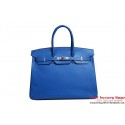 Fake Best Hermes Birkin 35CM Tote Bag Blue Clemence Leather H6089 Gold/Silver PY1873Nk59