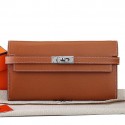 Fake Best Hermes Kelly Original Saffiano Leather Bi-Fold Wallet A708 Camel PY2214Nk59