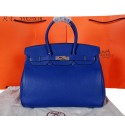 Fake Hermes Birkin 35CM Tote Bag Blue Original Grainy Leather H35 Silver PY1704tp14