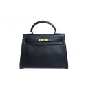 First-class Quality Hermes Kelly 32cm Shoulder Bag Black Saffiano Leather K32 Gold PY1808xO55