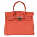 Hermes Birkin 30CM Tote Bags Pompadour Grain Leather Silver PY1935JF45