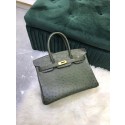 Hermes Birkin Bag Original Leather Ostrich skin HBK2530 blackish green PY473Tq55