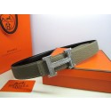 Hermes Calf Leather Diamond Belt HB118 Khaki Silver PY3816pZ48