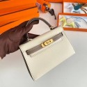 Hermes Kelly 19cm Shoulder Bags Epsom Leather KL19 Gold hardware Cream&gray PY215mD58