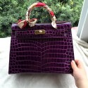 Hermes Kelly 32cm Shoulder Bag Croco Leather K32CO Purple PY1255sf78