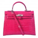 Hermes Kelly 32cm Shoulder Bags Peach Iridescent Croco Leather Silver PY1601Bt18