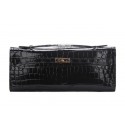 Hermes Kelly Clutch Bag Croco Leather K1002 Black PY1472rN91