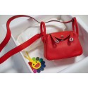 Hermes mini Lindy Togo Leather Bag LD19 red&Silver-Tone Metal PY549Yn66