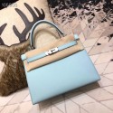 Hermes original Kelly Epsom Leather KL32 light blue Silver hardware PY690io40