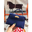 Hermes original mini Kelly chevre mysore K19CM blue&Gold Metal PY599Sx31