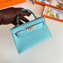 High Quality Imitation Hermes Kelly 19cm Shoulder Bags Epsom Leather KL19 Silver hardware sky blue PY186Vu82