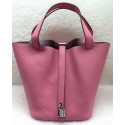 High Quality Imitation Hermes Picotin Lock 22cm Bags Litchi Leather HPL1048 Pink PY1209Vu82