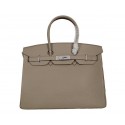 Imitation Hermes Birkin 35CM Tote Bag Gray Clemence Leather H35 Silver PY1783uk46