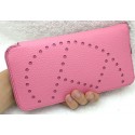 Imitation Hermes Evelyn Long Zip Wallet Litchi A808 Pink PY2122SU34