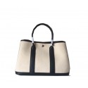 Imitation Hermes Garden Party 30CM Bag Canvas Leather H11S Black&White PY1500wo43