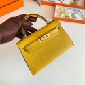 Imitation Hermes Kelly 19cm Shoulder Bags Epsom Leather KL19 Gold hardware yellow PY203SU87