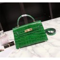 Imitation Hermes Kelly 19cm Tote Bag crocodile Leather KL19 green PY758SU34