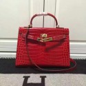 Imitation Hermes Kelly 28cm Shoulder Bag Croco Leather K28 Red PY901Nj42