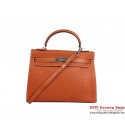 Imitation Hermes Kelly 32cm Top Handle Bag Camel Woven Leather Silver PY1900mr39